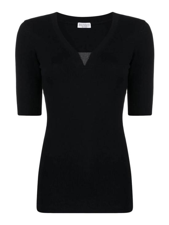 26SS 브루넬로 쿠치넬리 코튼 브이넥 티셔츠 M0TC8EL692C101 Black