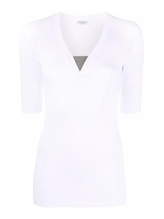 25SS 브루넬로 쿠치넬리 브이넥 모닐리 코튼 M0TC8EL692C159 White