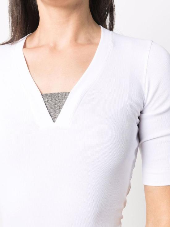 25SS 브루넬로 쿠치넬리 브이넥 모닐리 코튼 M0TC8EL692C159 White - BRUNELLO CUCINELLI