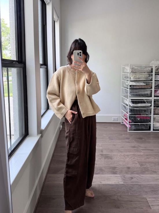  Nikki Chasin 가디건 니키 체이신 실로 코튼  오트밀 - OTHER BRANDS