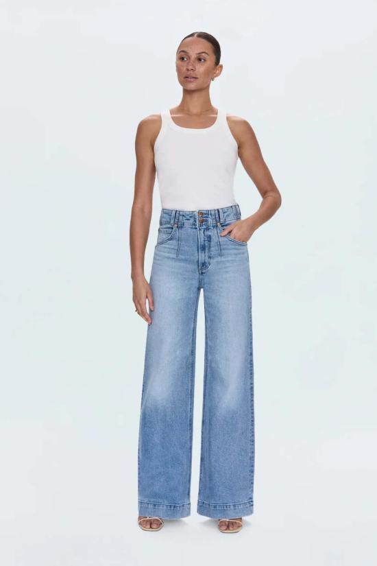  피스톨라 데님 팬츠 라나 더블 버튼 하이라이즈 울트라 와이드 레그 진 데님 - PISTOLA