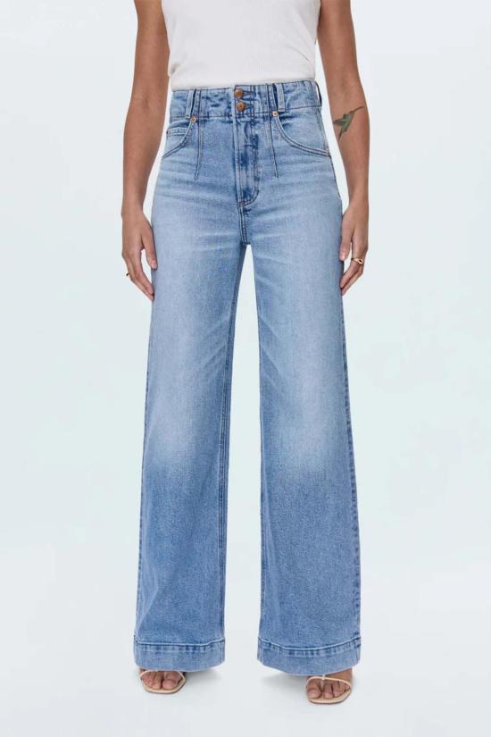  피스톨라 데님 팬츠 라나 더블 버튼 하이라이즈 울트라 와이드 레그 진 데님 - PISTOLA