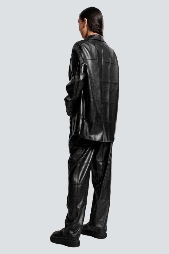  Zimo 가죽 자켓 지모 블랙 비건 레더 핀턱 비대칭 블레이저 - OTHER BRANDS