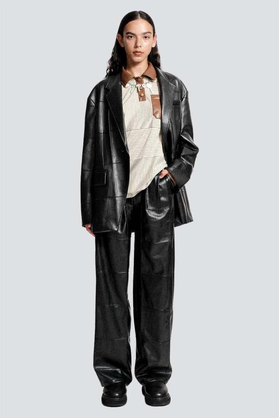  Zimo 가죽 자켓 지모 블랙 비건 레더 핀턱 비대칭 블레이저 - OTHER BRANDS