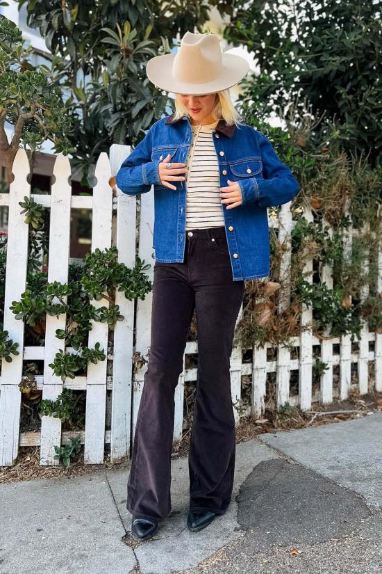  피스톨라 데님 팬츠 킨슬리 미드 라이즈 울트라 플레어 진 모카 - PISTOLA