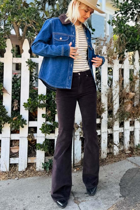  피스톨라 데님 팬츠 킨슬리 미드 라이즈 울트라 플레어 진 모카 - PISTOLA