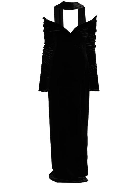  사이드 코베이시 롱 원피스 벨벳 롱 피티드 드레스