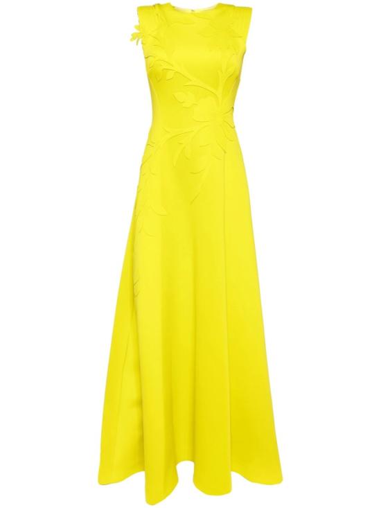  사이드 코베이시 롱 원피스 꽃 자수 네오프렌 드레스