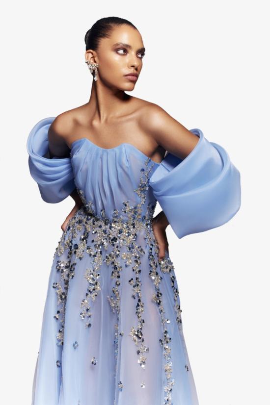  사이드 코베이시 롱 원피스 도트 비즈 장식이 있는 오간자 드레스 - SAIID KOBEISY