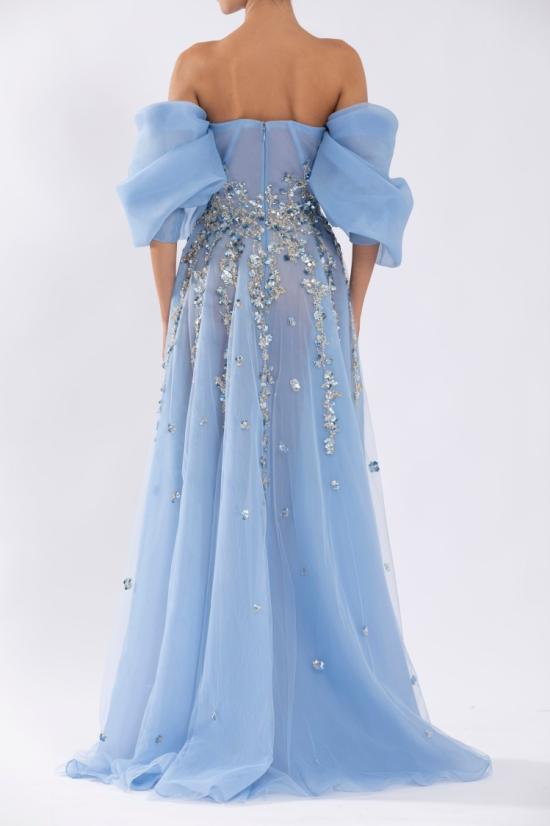  사이드 코베이시 롱 원피스 도트 비즈 장식이 있는 오간자 드레스 - SAIID KOBEISY