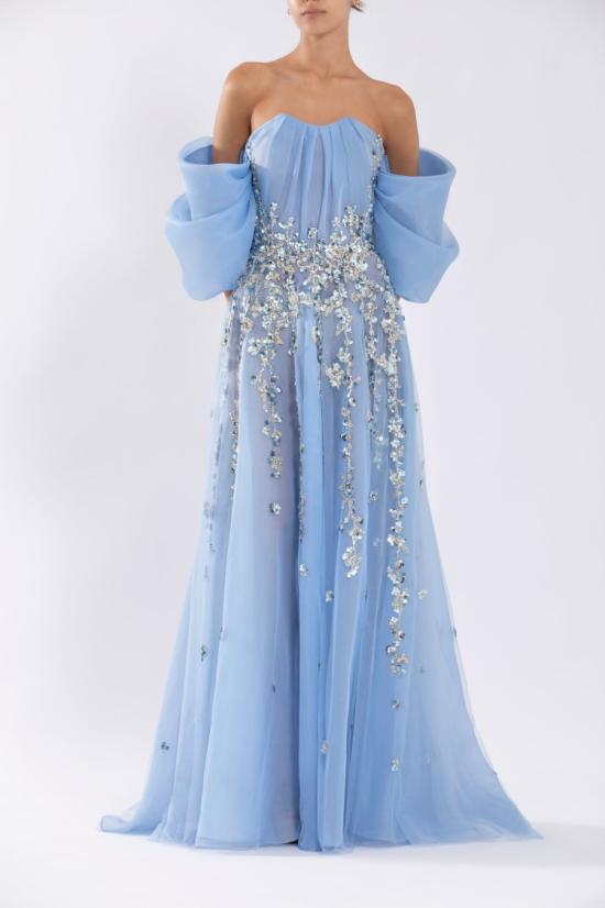  사이드 코베이시 롱 원피스 도트 비즈 장식이 있는 오간자 드레스 - SAIID KOBEISY