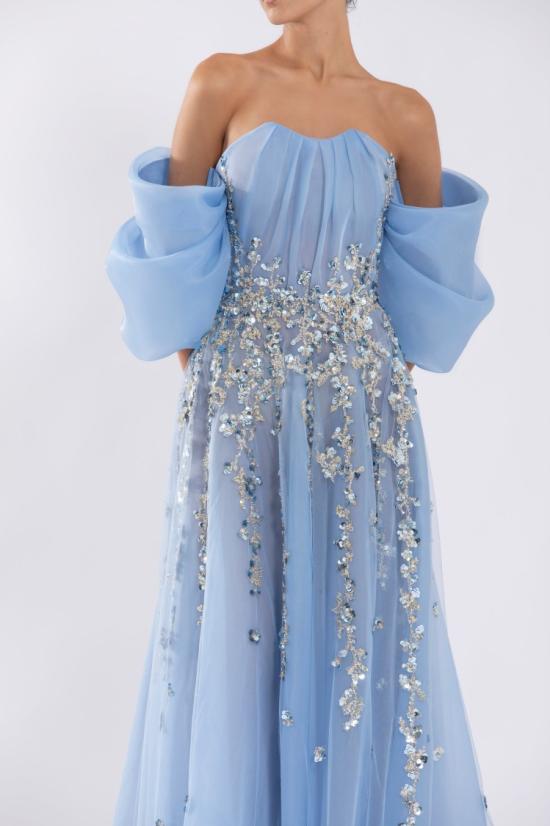  사이드 코베이시 롱 원피스 도트 비즈 장식이 있는 오간자 드레스 - SAIID KOBEISY