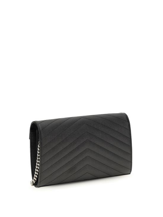 26FW 생로랑 그랑 드 뿌드르 엠보스드 레더 카산드라 마틀라세 체인 지갑 377828BOW02 1000 BLACK - SAINT LAURENT