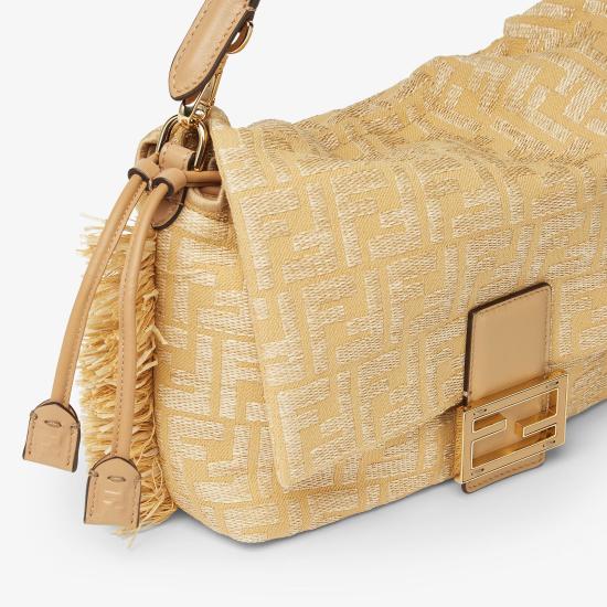 26SS 펜디 맘마 바게트 미디움 라피아 FF 자카드 패브릭 백 8BR833AV5JF17A1 Beige - FENDI