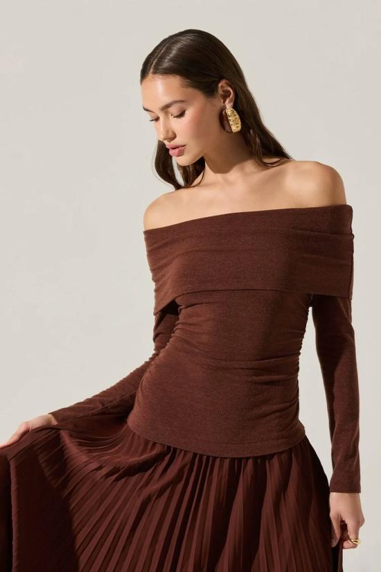  아스트라 더 라벨 롱 원피스 아스트 더 라벨 타나이아 믹스 미디어 드레스 브라운 - ASTR The Label