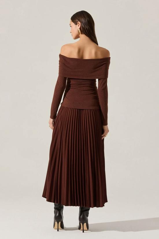  아스트라 더 라벨 롱 원피스 아스트 더 라벨 타나이아 믹스 미디어 드레스 브라운 - ASTR The Label