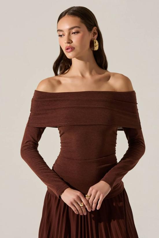  아스트라 더 라벨 롱 원피스 아스트 더 라벨 타나이아 믹스 미디어 드레스 브라운 - ASTR The Label