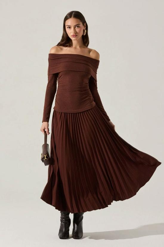  아스트라 더 라벨 롱 원피스 아스트 더 라벨 타나이아 믹스 미디어 드레스 브라운