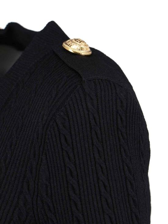 25FW 발망 리브드 앤 브레이디드 스웨터  FF1KL245KI500PA Black - BALMAIN