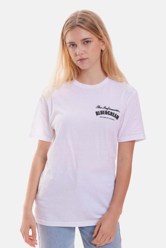  블루&크림 반팔 티셔츠 인페이머스 티셔츠 화이트