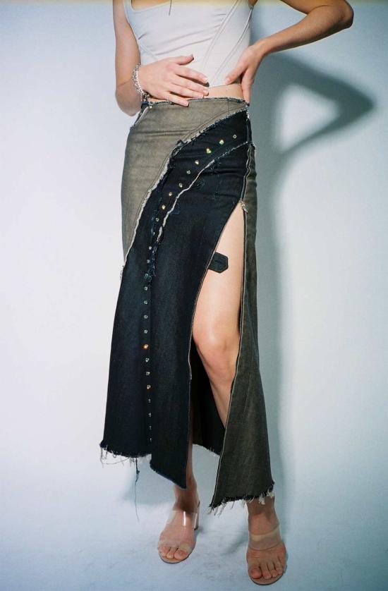  레이브 리뷰 롱 스커트 Rave Review Amber Hild 데님 스커트 - RAVE REVIEW