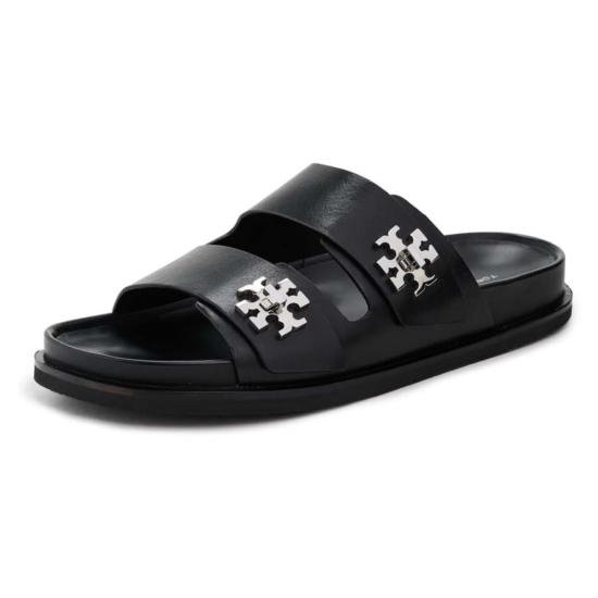  토리버치 뮬/슬리퍼 T-락 가죽 스포츠 슬라이드 퍼펙트 블랙