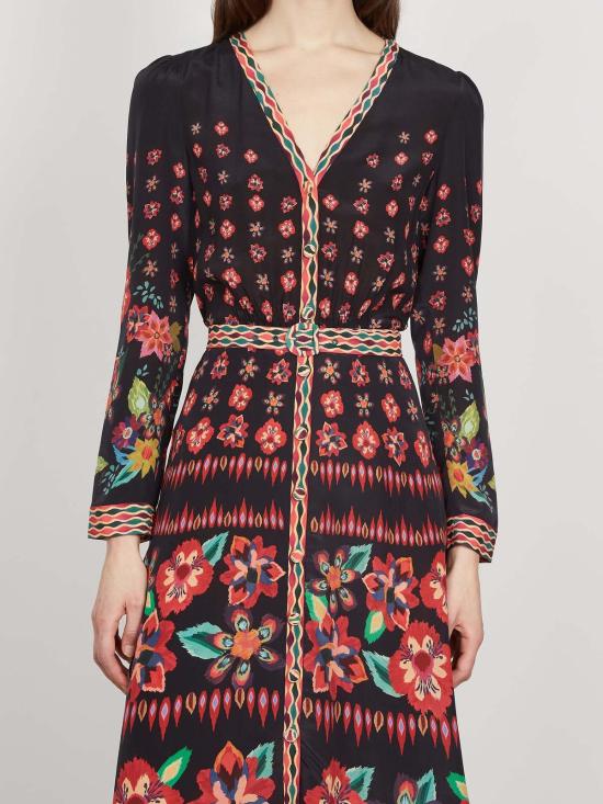  살로니 롱 원피스 Saloni 레아 셔츠 드레스 코디아 느와르 - SALONI