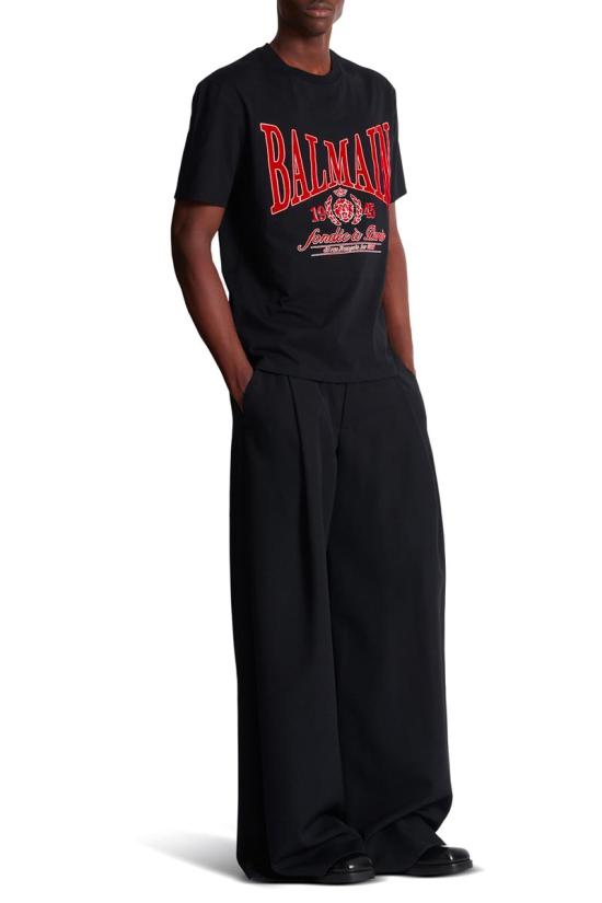 25FW 발망 플록 반소매 티셔츠  FH0EG000GF25EGC NOIR - BALMAIN