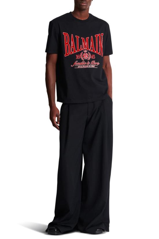 25FW 발망 플록 반소매 티셔츠  FH0EG000GF25EGC NOIR - BALMAIN