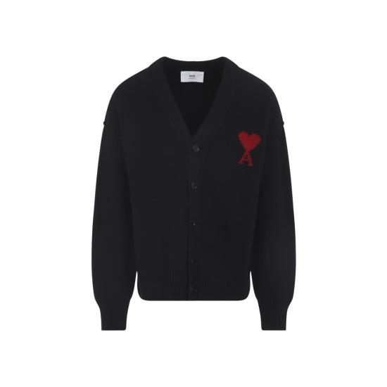 26SS 아미 하트 로고 인타르시아 V넥 가디건 UKC367 018 009 Black