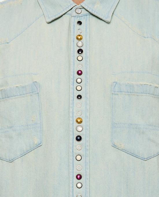 25SS 골든구스 해머드 스터드 데님 셔츠 GMP00487P00063650100 Blue - GOLDEN GOOSE