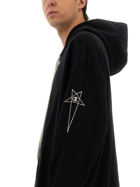  릭오웬스 x 챔피온 후드 티셔츠 CM01E1663 CHFE09 Black - RICK OWENS X CHAMPIONS