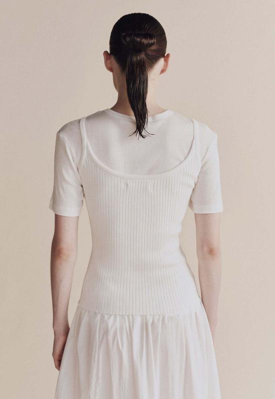  미정박 민소매 티셔츠 리브 니트 탱크 화이트 - MIJEONG PARK