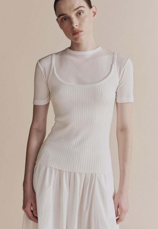  미정박 민소매 티셔츠 리브 니트 탱크 화이트