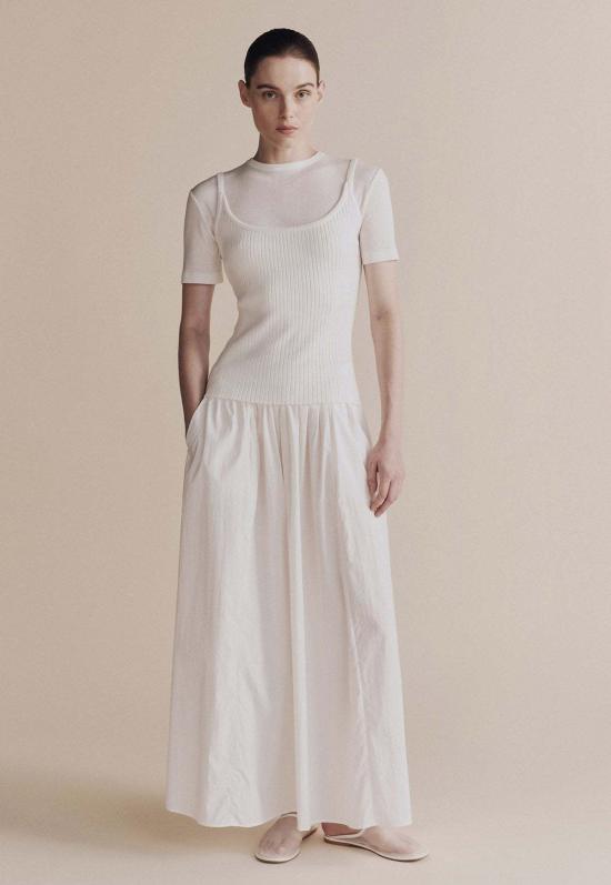  미정박 민소매 티셔츠 리브 니트 탱크 화이트 - MIJEONG PARK