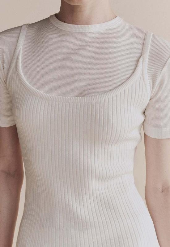  미정박 민소매 티셔츠 리브 니트 탱크 화이트 - MIJEONG PARK