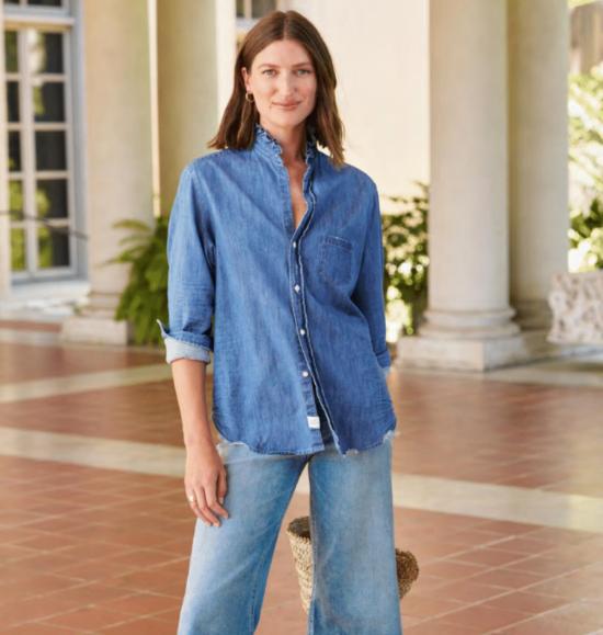  프랭크 앤 에일린 데님 셔츠 프랭크 앤 아일린 아일린 러플 데님 버튼업 셔츠 인디고