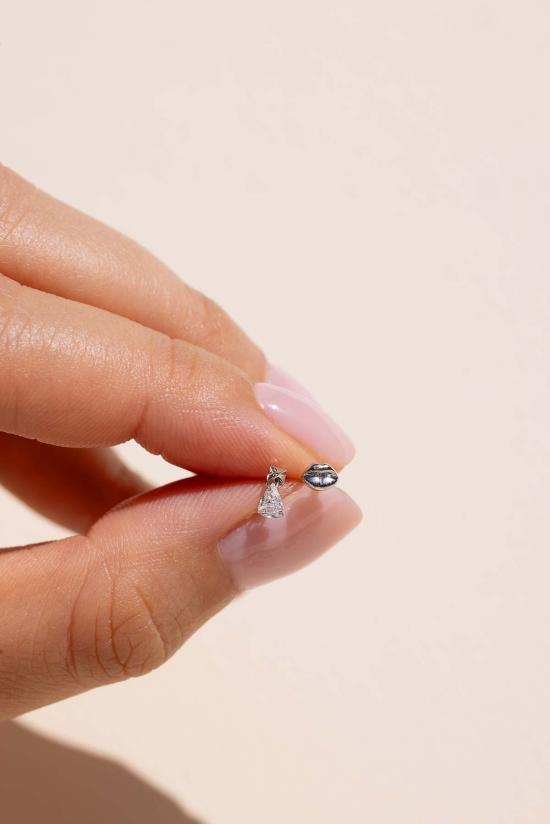  수리 이어링 술리 트릴리언 모양 다이아몬드 댄글 스레드 립 백 - SULEE