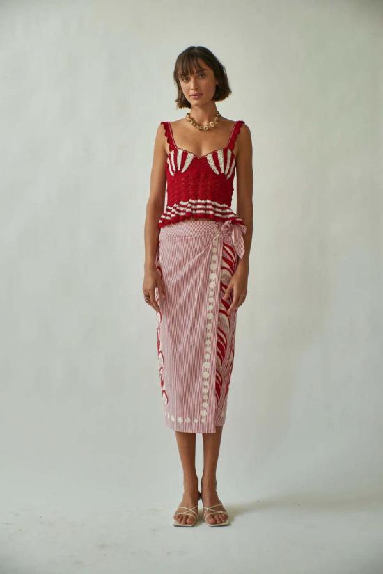  캐롤리나 케이 민소매 티셔츠 캐롤라이나 K 쉘 크로셰 탑 레드