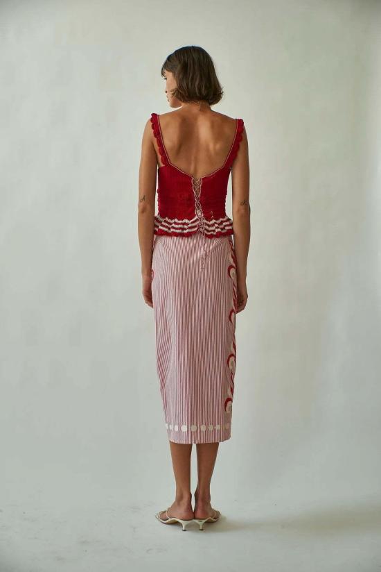  캐롤리나 케이 민소매 티셔츠 캐롤라이나 K 쉘 크로셰 탑 레드 - CAROLINA K