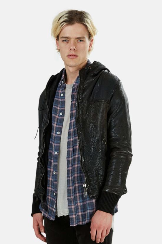  조르지오 브라토 봄버 자켓 가죽 후드 봄버 블랙 - GIORGIO BRATO