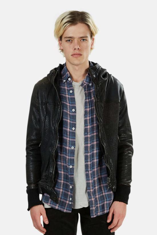  조르지오 브라토 봄버 자켓 가죽 후드 봄버 블랙