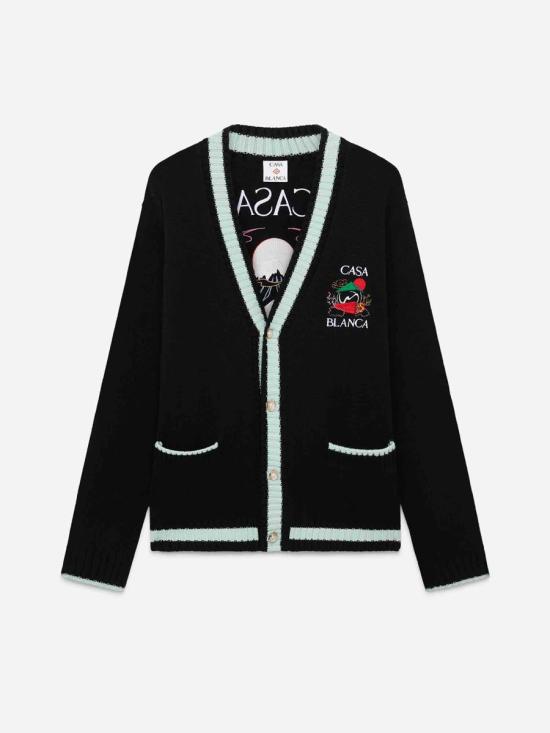 25FW 카사블랑카 가디건 MPF25KW1001 01STACKED CASA MOUNTAIN TEMPLE Black