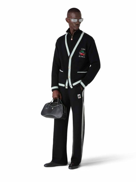 25FW 카사블랑카 가디건 MPF25KW1001 01STACKED CASA MOUNTAIN TEMPLE Black - CASABLANCA