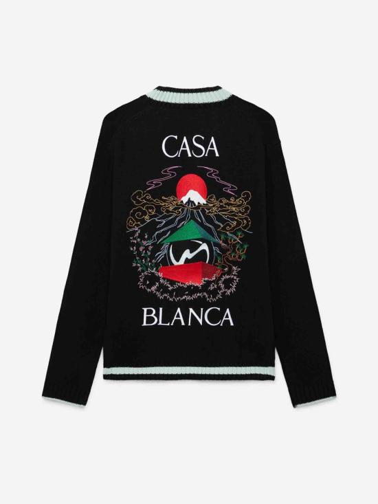 25FW 카사블랑카 가디건 MPF25KW1001 01STACKED CASA MOUNTAIN TEMPLE Black - CASABLANCA