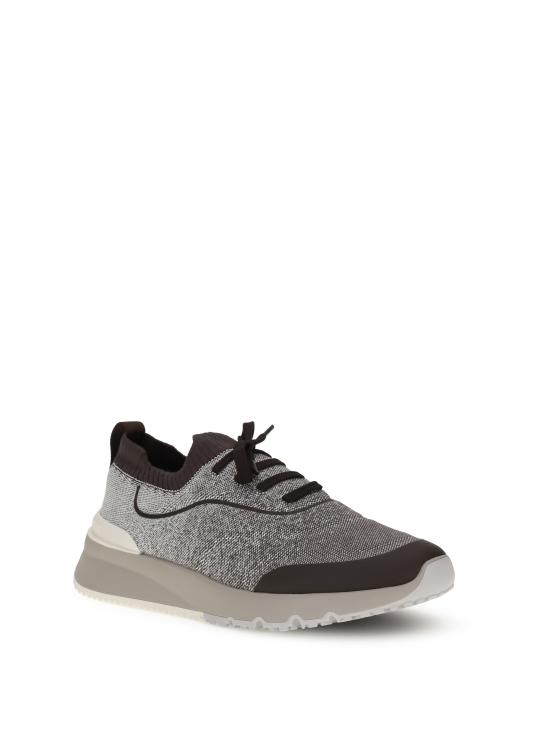 25FW 브루넬로 쿠치넬리 히트 본디드 디테일 테크노 코튼 니트 러너 스니커즈 MZUEHRO342 CIZ16 GREY - BRUNELLO CUCINELLI