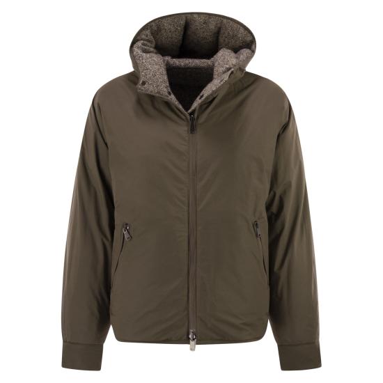 25FW 브루넬로 쿠치넬리 플렉트 버진 울 실크 쉐브론 후드 다운 자켓 MG5307729 BROWN - BRUNELLO CUCINELLI