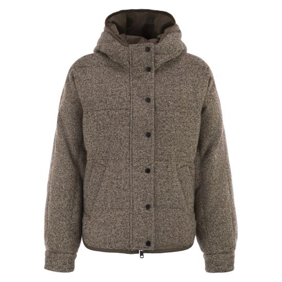 25FW 브루넬로 쿠치넬리 플렉트 버진 울 실크 쉐브론 후드 다운 자켓 MG5307729 BROWN