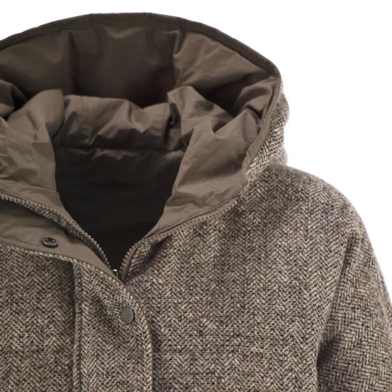 25FW 브루넬로 쿠치넬리 플렉트 버진 울 실크 쉐브론 후드 다운 자켓 MG5307729 BROWN - BRUNELLO CUCINELLI