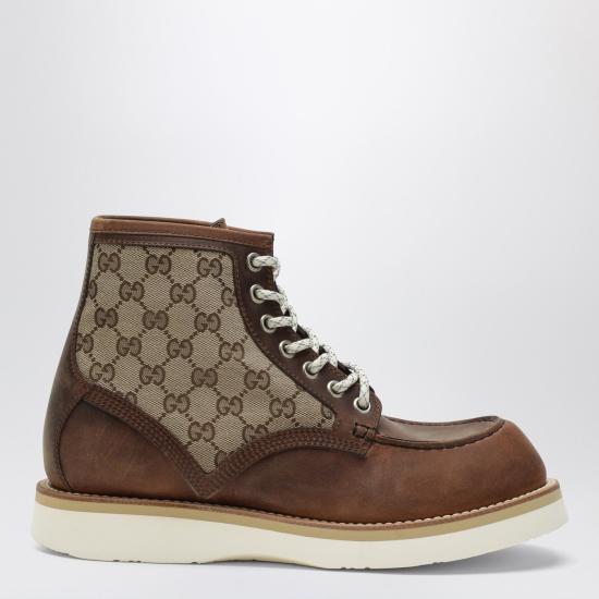 25FW 구찌 라운드 토 레이스업 앵클 부츠 831149AAEZE Brown